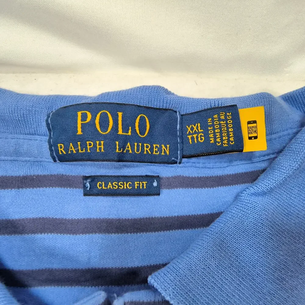 Polo Ralph Lauren Classic Fit Collared Polo Shirt Mens Size 2XL Blue Yellow